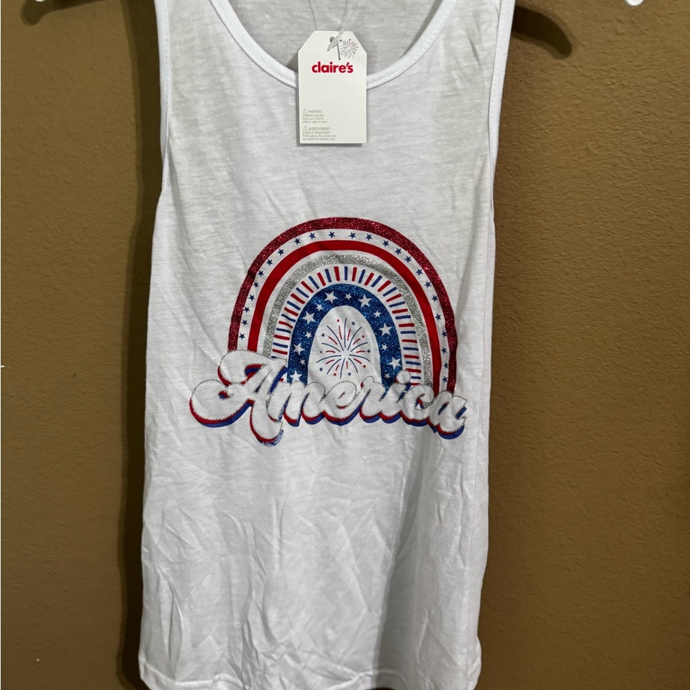 Claire's White America Tank Top with Red, White, and Blue Tulle Skirt